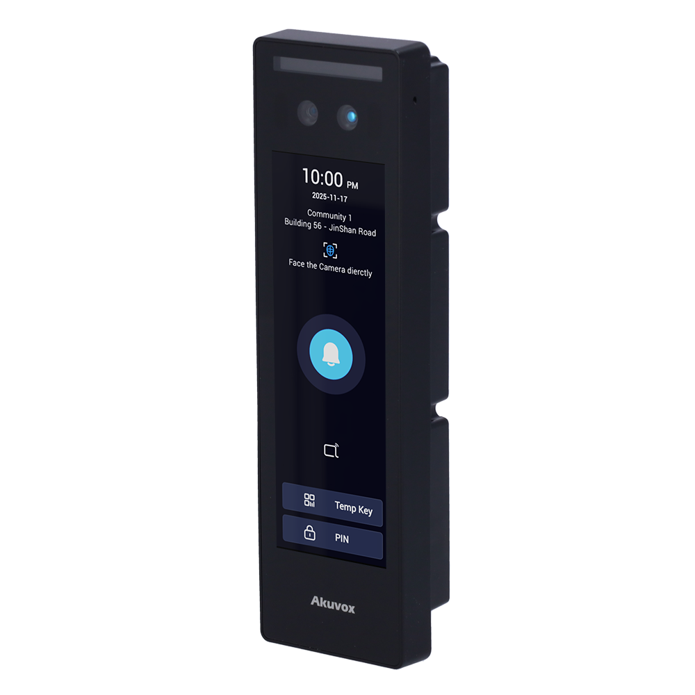 Akuvox Controllo accessi IP65 IK07 - Riconoscimento facciale, scheda MF, NFC, BLE e QR | 2 relè