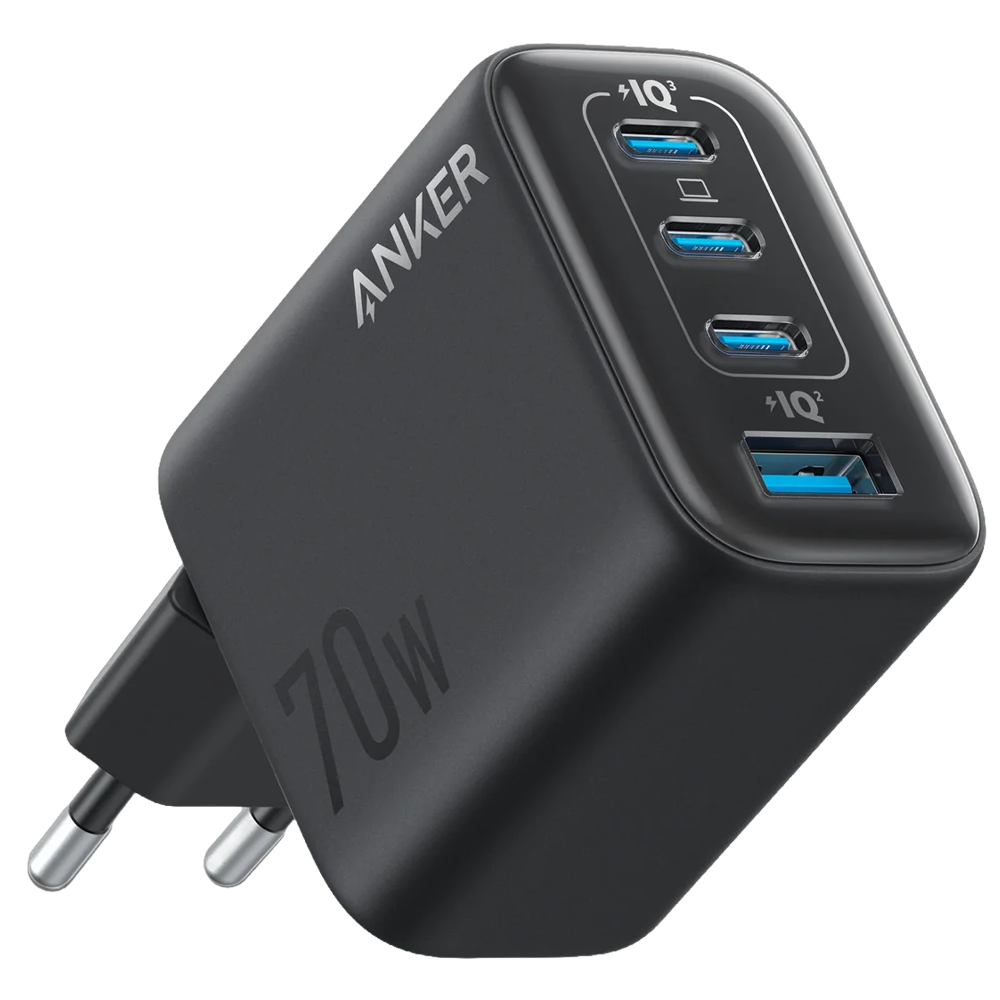 Anker - Caricabatterie USB - Potenza 70W - Ricarica rapida GaN | Display intelligente - Uscite 3x USB-C, 1x USB-A