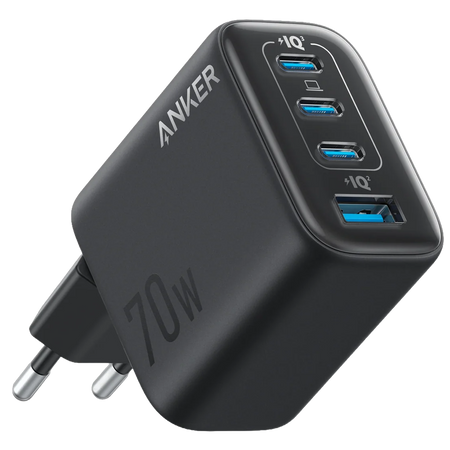 Anker - Caricabatterie USB - Potenza 70W - Ricarica rapida GaN | Display intelligente - Uscite 3x USB-C, 1x USB-A