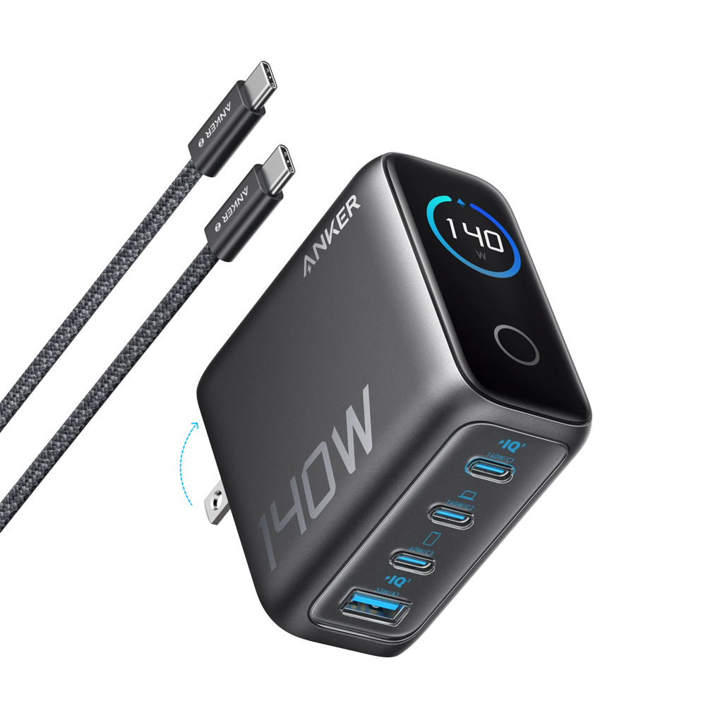 Anker - Caricabatterie USB pieghevole - Potenza 140W | Display intelligente - Ricarica rapida | Tecnologia GaN
