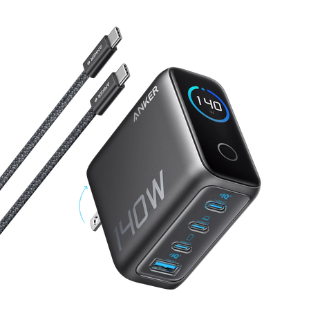 Anker - Caricabatterie USB pieghevole - Potenza 140W | Display intelligente - Ricarica rapida | Tecnologia GaN