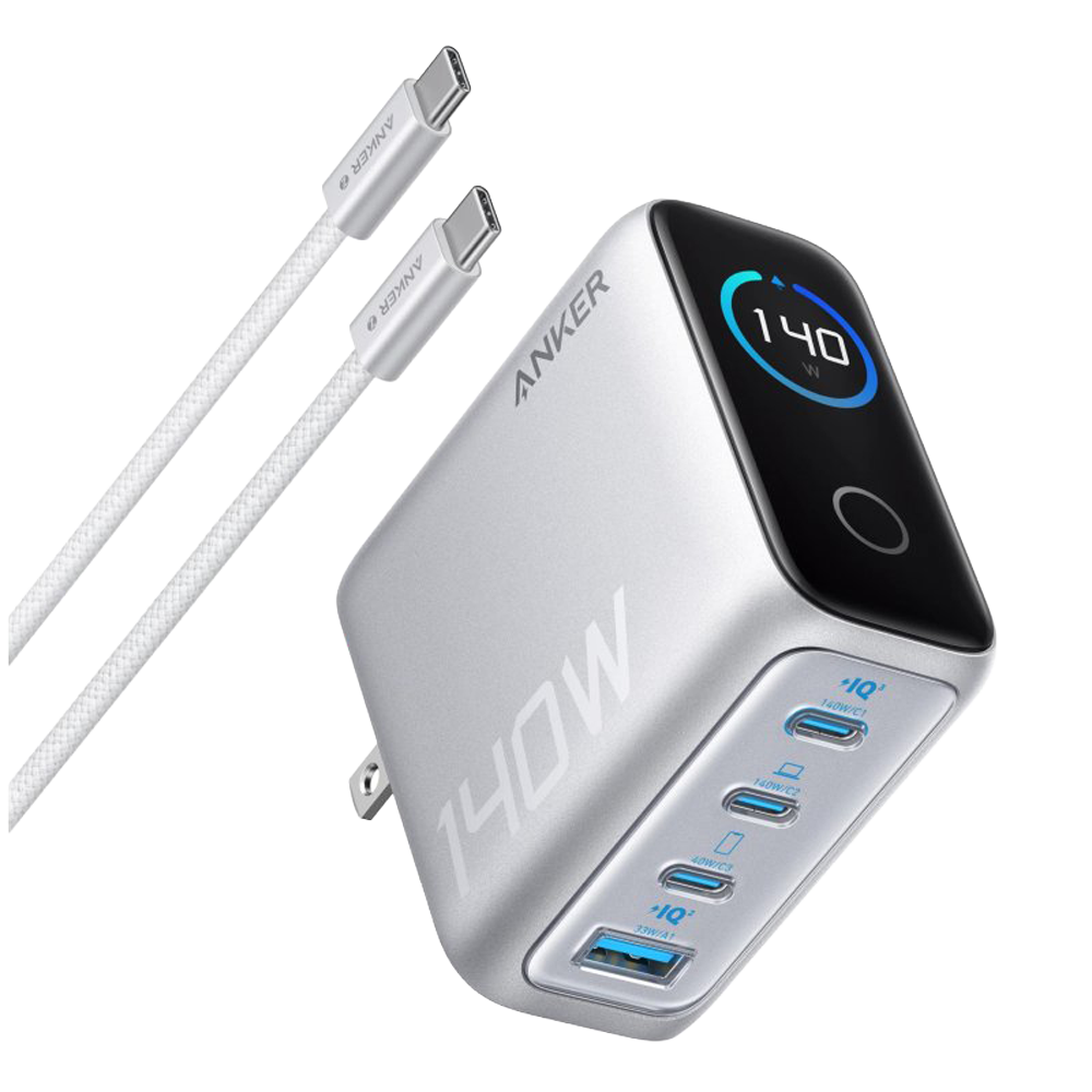 Anker - Caricabatterie USB pieghevole - Potenza 140W | Display intelligente - Ricarica rapida | Tecnologia GaN