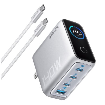 Anker - Caricabatterie USB pieghevole - Potenza 140W | Display intelligente - Ricarica rapida | Tecnologia GaN