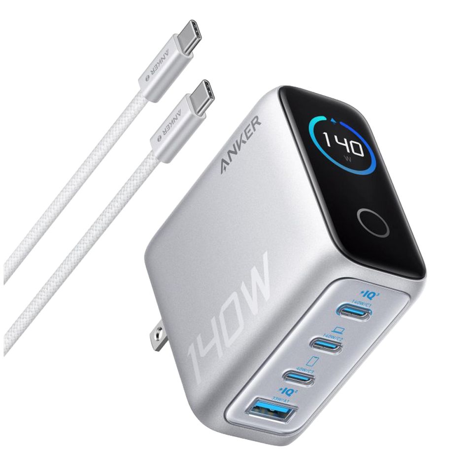 Anker - Caricabatterie USB pieghevole - Potenza 140W | Display intelligente - Ricarica rapida | Tecnologia GaN
