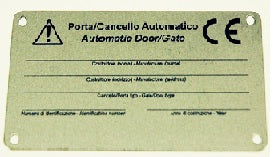 TARGA PER IMPIANTO CANCELLO CERTIFICATO