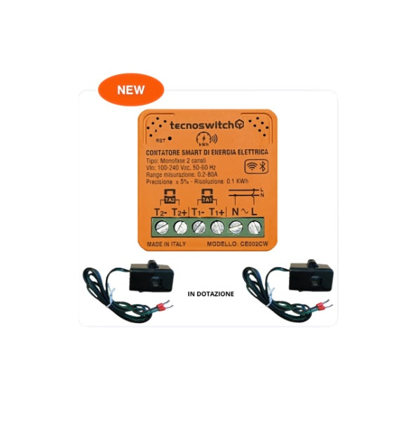 Contatore smart di energia monofase 2 canali Tecnoswitch