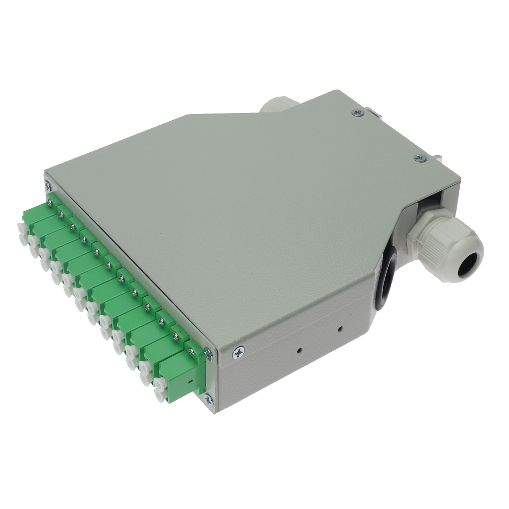 Box di distribuzione in fibra ottica per guida DIN - Include 12 adattatori LC duplex preinstallati