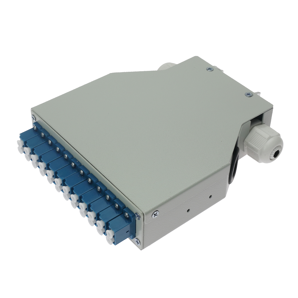 Box di distribuzione in fibra ottica per guida DIN - Include 12 adattatori LC duplex preinstallati