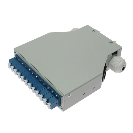 Box di distribuzione in fibra ottica per guida DIN - Include 12 adattatori LC duplex preinstallati