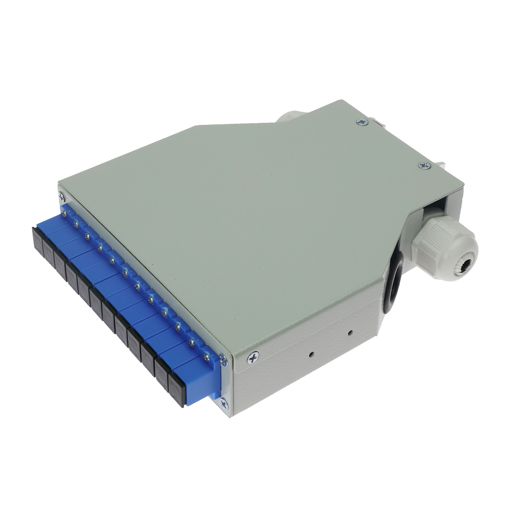 Box di distribuzione in fibra ottica per guida DIN - Include 12 adattatori SC simplex preinstallati