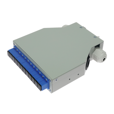 Box di distribuzione in fibra ottica per guida DIN - Include 12 adattatori SC simplex preinstallati