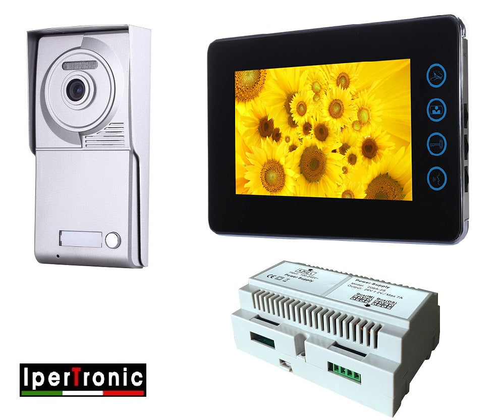 Kit videocitofonico monofamiliare 2 fili monitor 7" nero