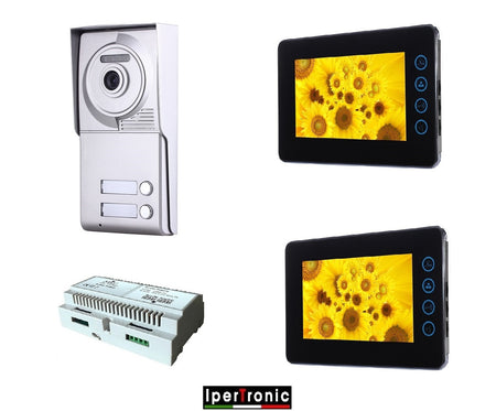 Kit videocitofonico bifamiliare 2 fili monitor 7" nero
