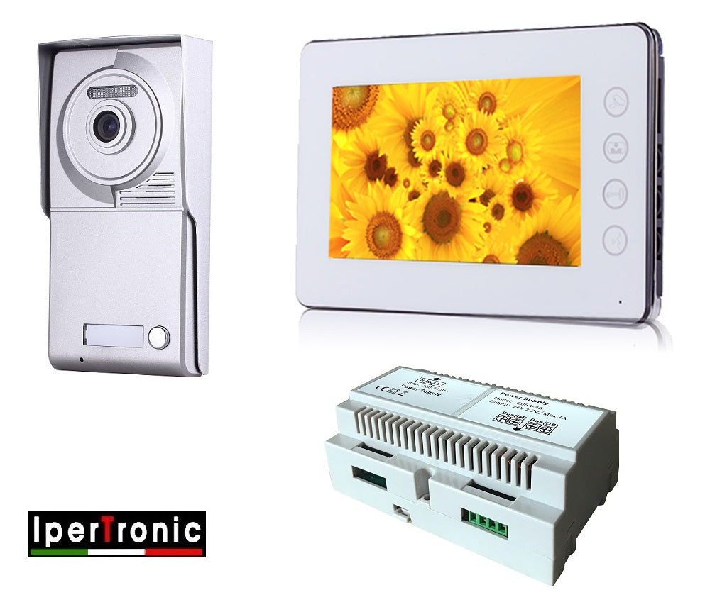 Kit videocitofonico monofamiliare 2 fili monitor 7" bianco