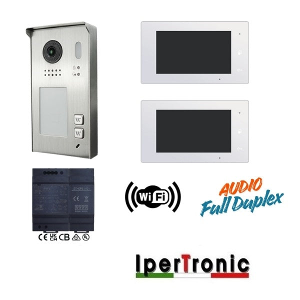 Kit videocitofonico bifamiliare BUS TDH 2 fili WiFi - 2 monitor 7"