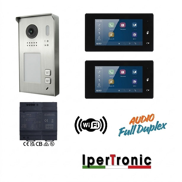 Kit videocitofonico bifamiliare BUS TDH con monitor Wi-Fi Tuya