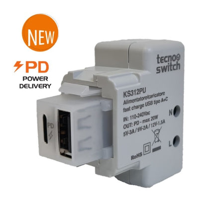 Caricatore USB tipo A e C Power Delivery keystone