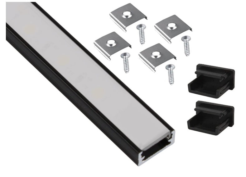 Kit profilo in alluminio nero 2 m con cover opaca tappi e clip