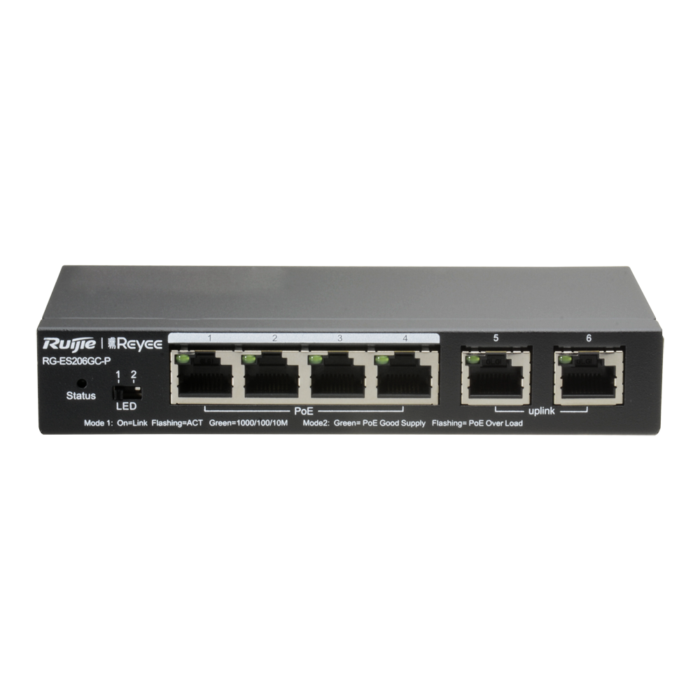 Ruijie Reyee Cloud Managed L2 PoE Switch - 4 Porte Gigabit PoE/PoE+ + 2 uplink Gigabit