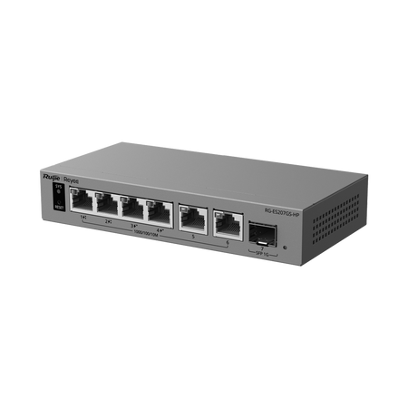 Ruijie Reyee Cloud Managed L2 PoE Switch - 6 porte Gigabit e 1 slot SFP di uplink - 4 porte PoE  (2 porte 802.3bt)