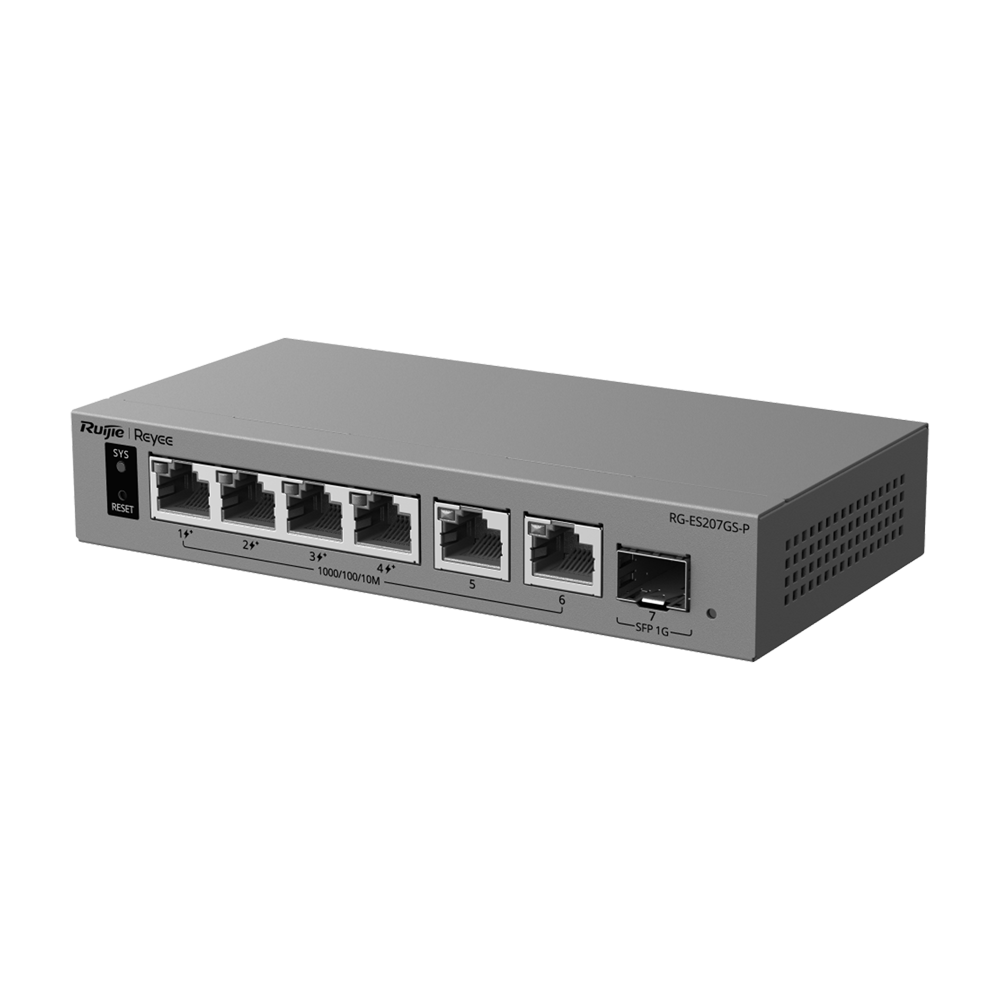 Ruijie Reyee Cloud Managed L2 PoE Switch - 6 porte Gigabit e 1 slot SFP di uplink