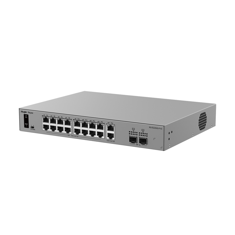 Ruijie Reyee Cloud Managed L2 Switch - 18 porte Gigabit RJ45 e 2 slot SFP - 16 porte PoE/PoE+ con potenza di 250 W