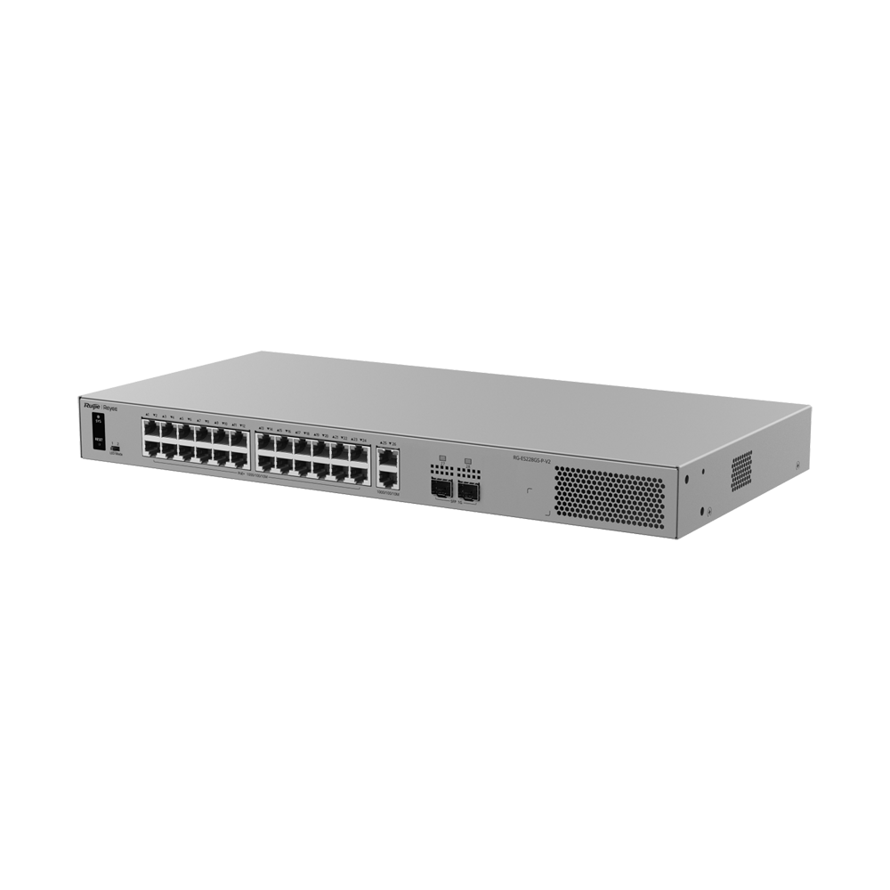 Ruijie Reyee Cloud Managed L2 Switch - 26 porte Gigabit RJ45 e 2 slot SFP - 24 porte PoE/PoE+ con potenza di 370 W