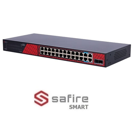 Switch Safire Hi-PoE 24 porte 10/100 300 W con Uplink Gigabit