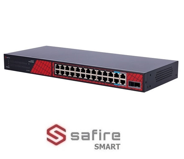Switch Safire Hi-PoE 24 porte 10/100 300 W con Uplink Gigabit