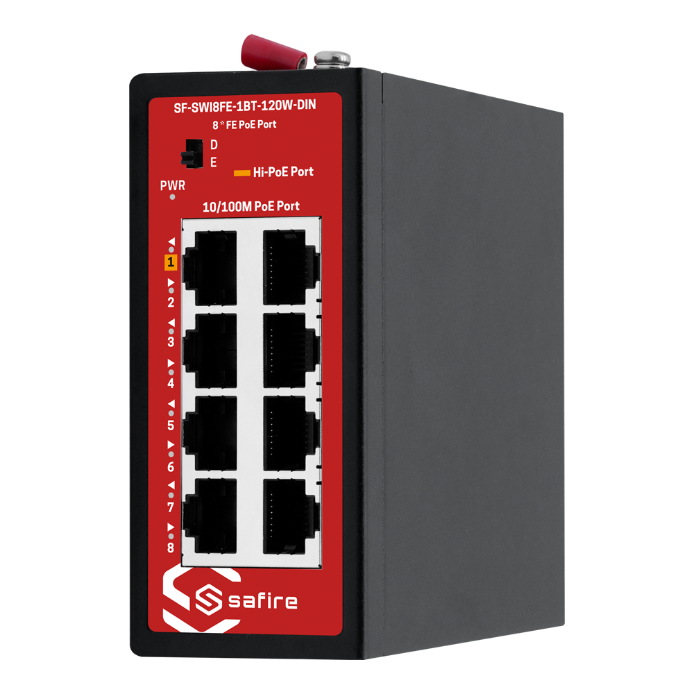 Safire Industrial Hi-PoE DIN Switch - 8 puertos PoE Fast Ethernet 10/100 Mbps