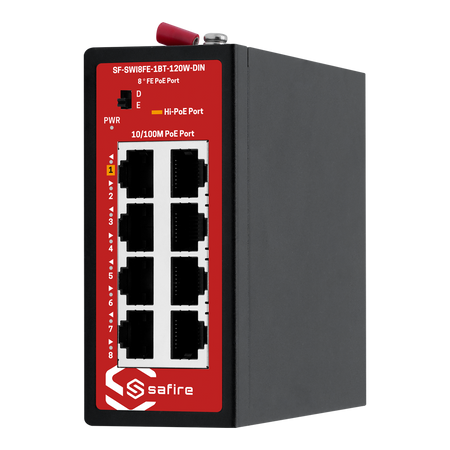 Safire Industrial Hi-PoE DIN Switch - 8 puertos PoE Fast Ethernet 10/100 Mbps
