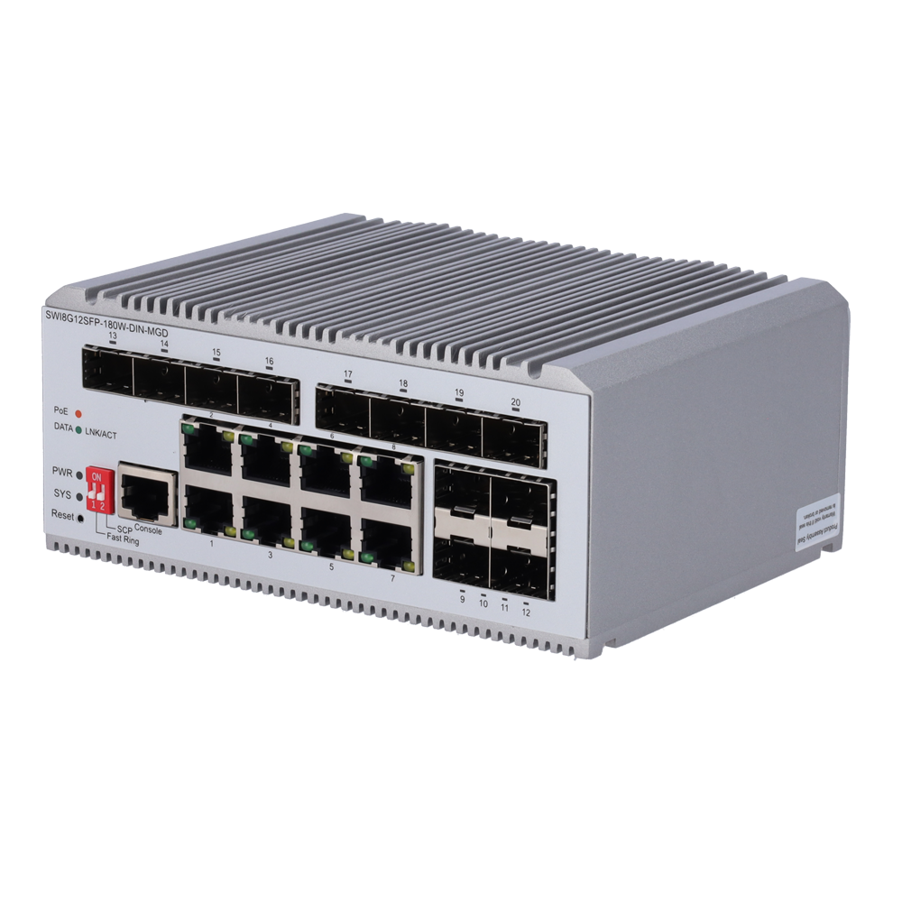 Switch L2+ managed con 8x RJ45 e 12x SFP - 8 porte PoE Gigabit con potenza in uscita fino a 30W