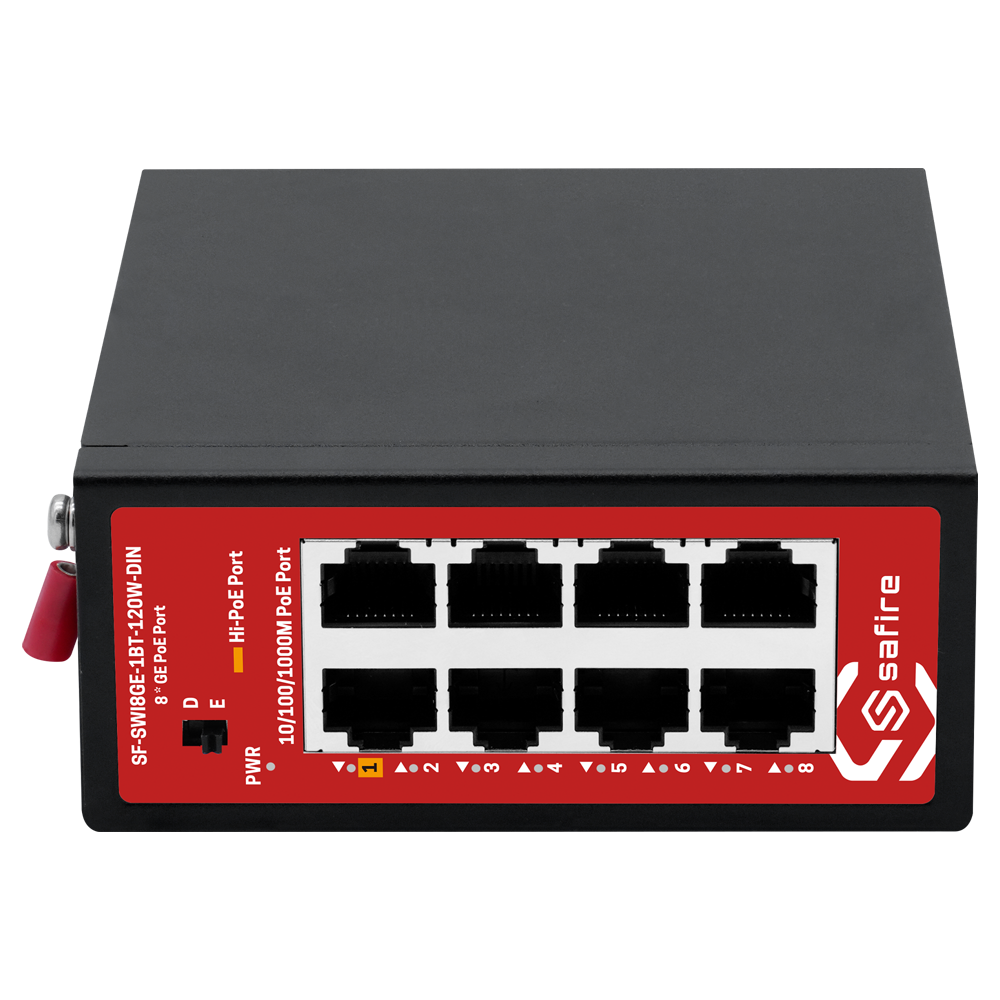 Safire Industrial Hi-PoE DIN Switch - 8 puertos Gigabit PoE (Puerto 1 Hi-PoE 60W)