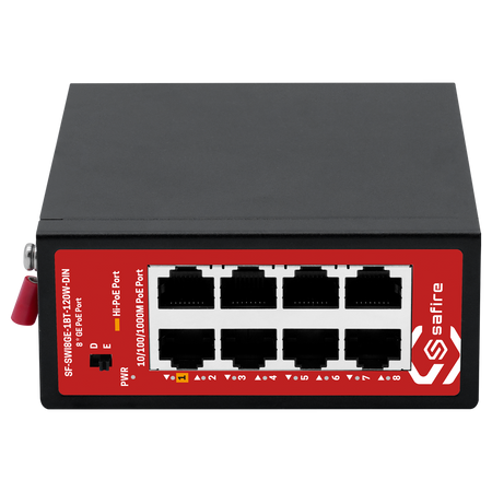 Safire Industrial Hi-PoE DIN Switch - 8 puertos Gigabit PoE (Puerto 1 Hi-PoE 60W)