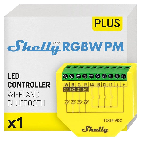 Controller Wi-Fi Shelly Plus RGBW PM per strisce LED 12-24 V