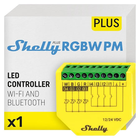 Controller Wi-Fi Shelly Plus RGBW PM per strisce LED 12-24 V