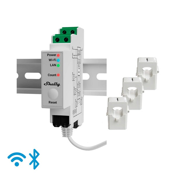 Misuratore di consumo trifase barra DIN Shelly Pro 3EM 120A Wi-Fi LAN
