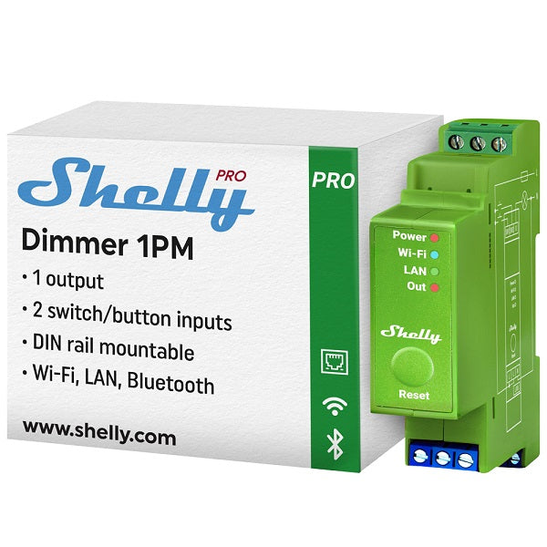 Dimmer intelligente barra DIN Shelly Pro 1PM Wi-Fi Bluetooth 200W