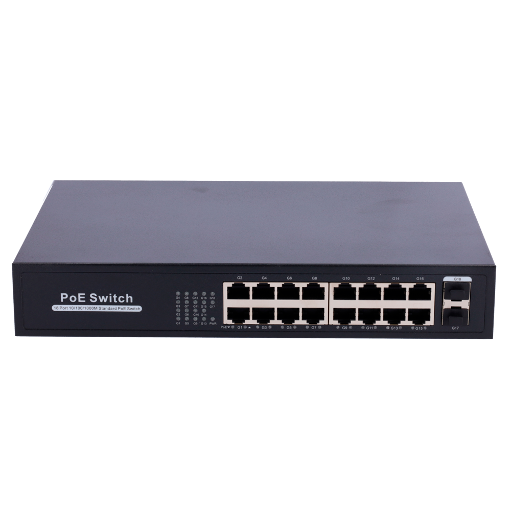 Switch PoE - 16 porte RJ45 + 2 SFP Uplink - 16x 10/100/1000Mbps + 2x 10/100/1000Mbps