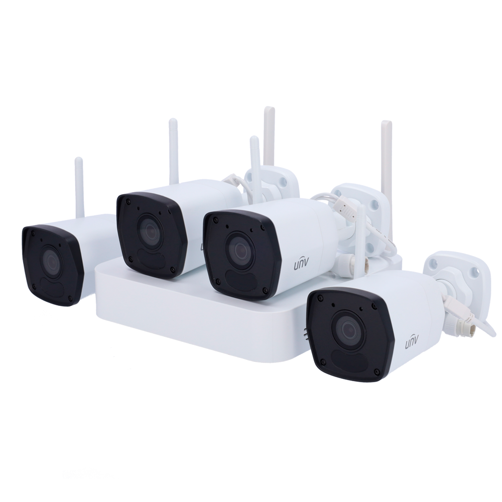 Kit di Videosorveglianza Uniview - Connessione Ethernet e WiFi - NVR 4 canali IP - 4 Telecamere bullet IP67