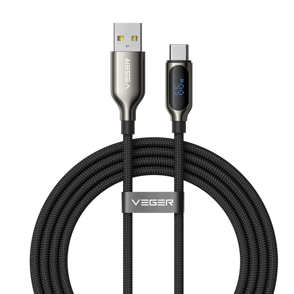 Veger - Cavo USB 2.0 per qualsiasi dispositivo - Da USB-A a USB-C - Connettore in lega di zinco con display digitale