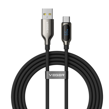 Veger - Cavo USB 2.0 per qualsiasi dispositivo - Da USB-A a USB-C - Connettore in lega di zinco con display digitale