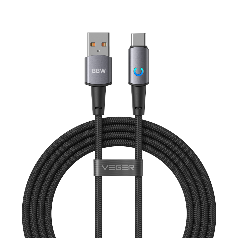 Veger - Cavo USB 2.0 per qualsiasi dispositivo - Da USB-A a USB-C - Connettore in lega di alluminio con LED