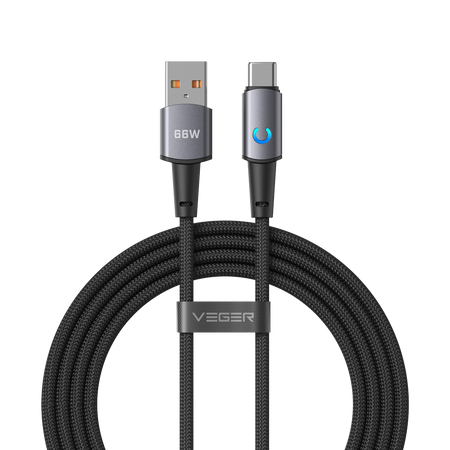 Veger - Cavo USB 2.0 per qualsiasi dispositivo - Da USB-A a USB-C - Connettore in lega di alluminio con LED