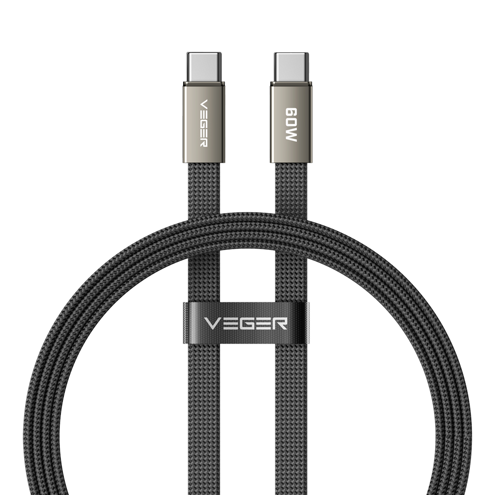 Veger - Cavo USB 2.0 per qualsiasi dispositivo - Da USB-C a USB-C - Guaina in metallo, nylon intrecciato con ABS