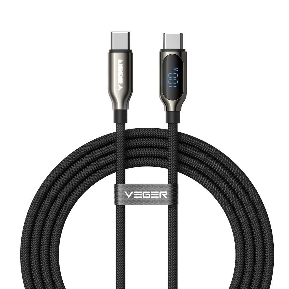 Veger - Cavo USB 2.0 per qualsiasi dispositivo - Da USB-C a USB-C - Connettore in lega di zinco con display digitale