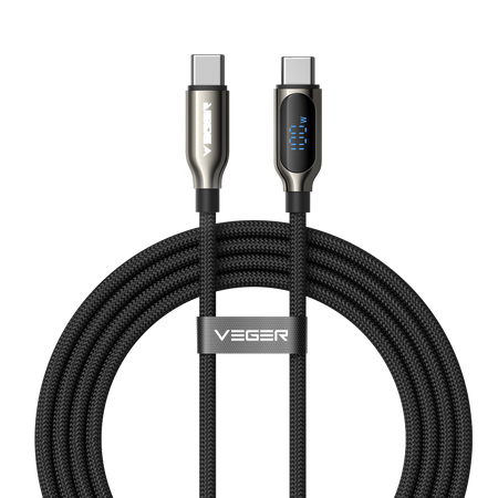Veger - Cavo USB 2.0 per qualsiasi dispositivo - Da USB-C a USB-C - Connettore in lega di zinco con display digitale