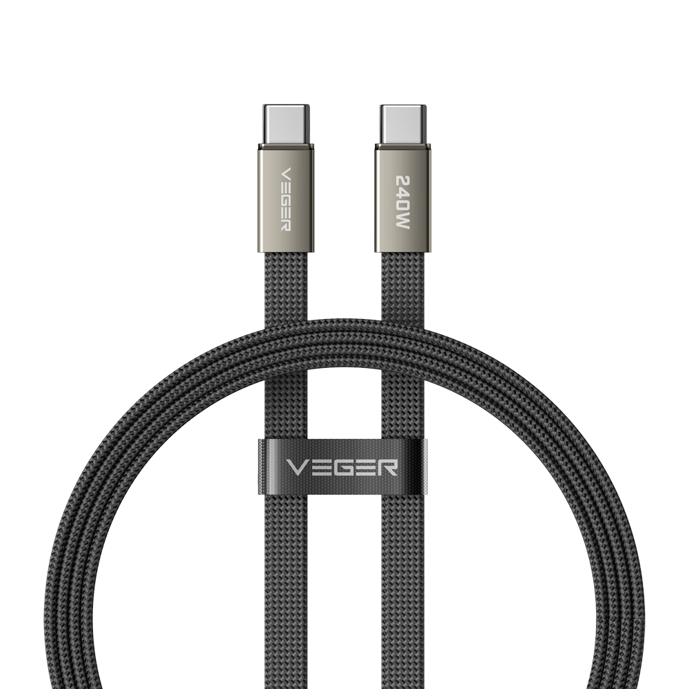Veger - Cavo USB 2.0 per qualsiasi dispositivo - Da USB-C a USB-C - Guaina in metallo, nylon intrecciato con ABS