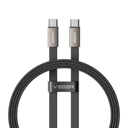 Veger - Cavo USB 2.0 per qualsiasi dispositivo - Da USB-C a USB-C - Guaina in metallo, nylon intrecciato con ABS