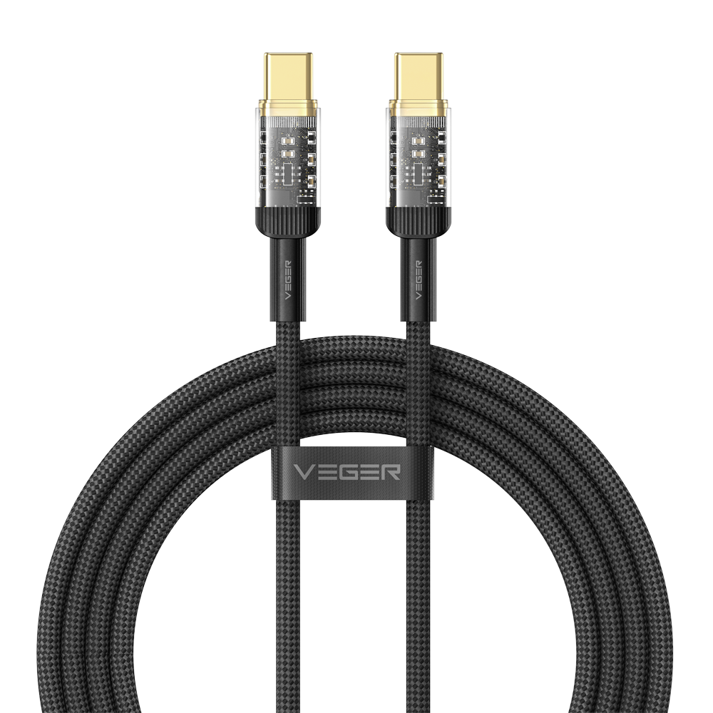 Veger - Cavo USB 2.0 per qualsiasi dispositivo - Da USB-C a USB-C - Connettore con indicatore LED, nylon acrilico